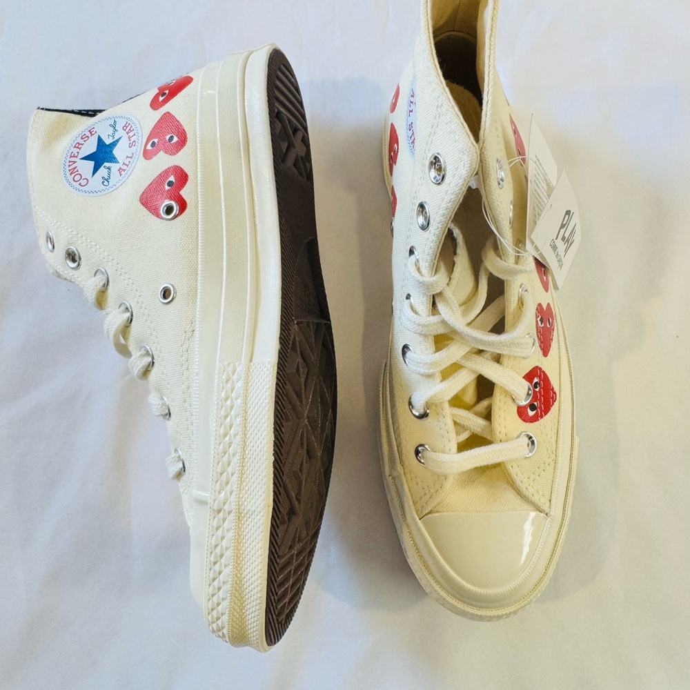 Converse High Top Sneakers Cream with Red Heart Graphics